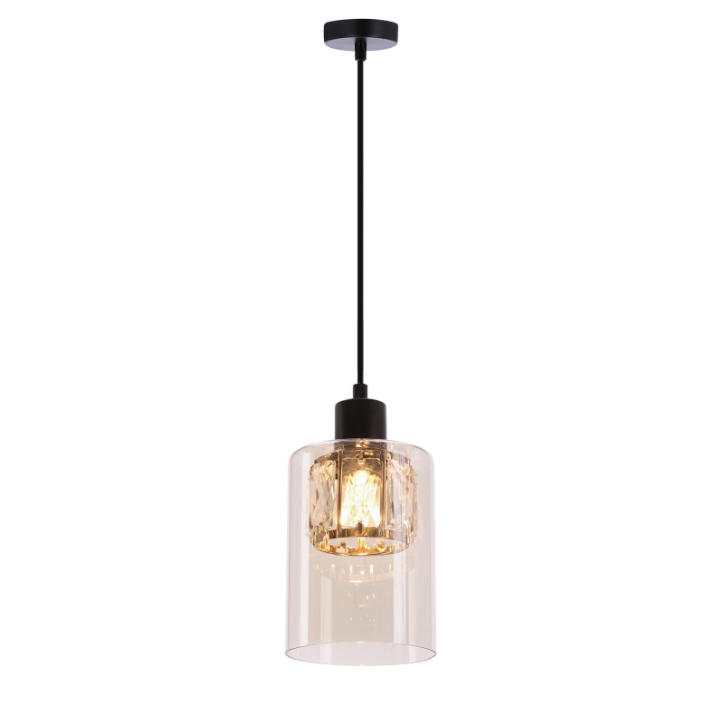 DUCATO lampa wisząca czarny +złoty 1x40W E27 klosz bursztynowy 31-51578
