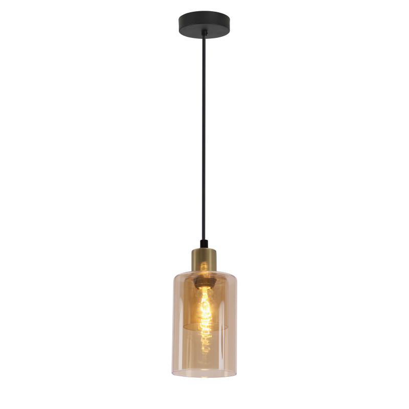 DOPPIO lampa wisząca czarny+złoty 1x40W E14 klosz bursztynowy 31-51608
