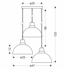 BARCA lampa wisząca czarny 3x40W E27 klosz dymiony 33-45133