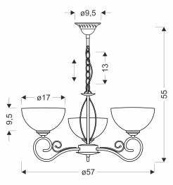 HORIZON lampa wisząca patynowy 3x40 E27 klosz biały 33-45157