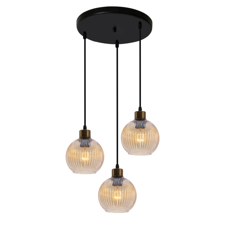 VALOR lampa wisząca talerz czarny +złoty 3x40W E27 klosz bursztynowy 33-51424