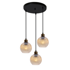 VALOR lampa wisząca talerz czarny +złoty 3x40W E27 klosz bursztynowy 33-51424