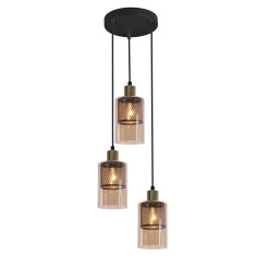 CABI lampa wisząca talerz czarny+złoty 3x40W E14 klosz bursztynowy 33-51448