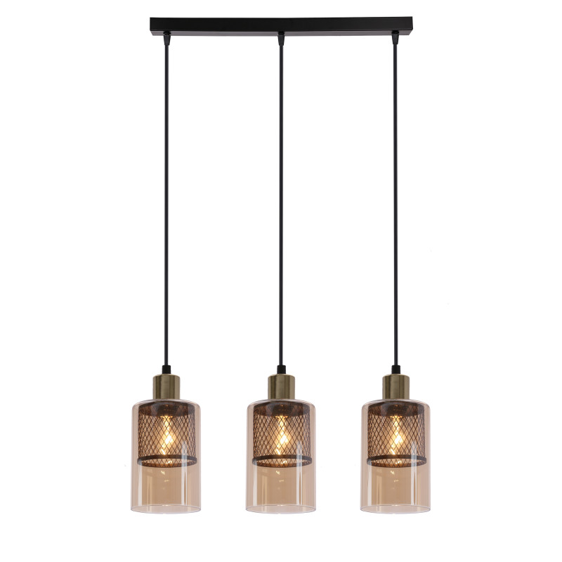 CABI lampa wisząca czarny +złoty 3x40W E14 klosz bursztynowy 33-51455