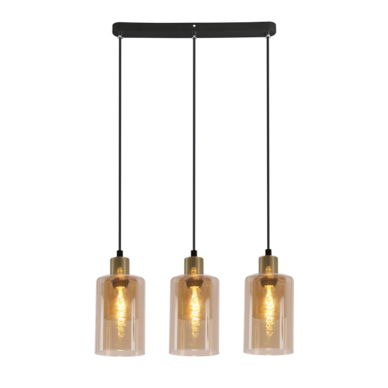 DOPPIO lampa wisząca czarny+złoty 3x40W E14 klosz bursztynowy 33-51615