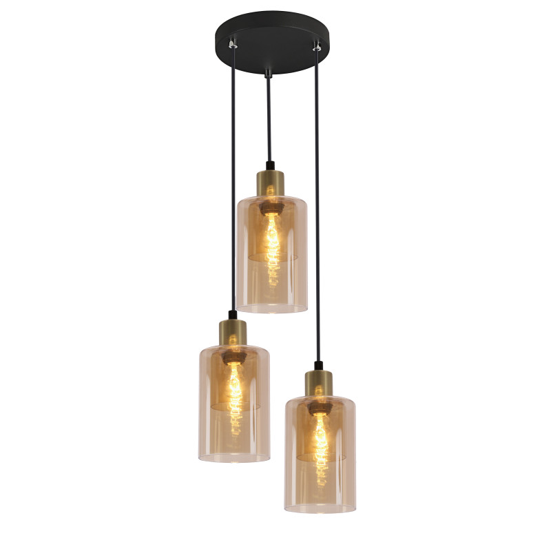 DOPPIO lampa wisząca talerz czarny+złoty 3x40W E14 klosz bursztynowy 33-51622