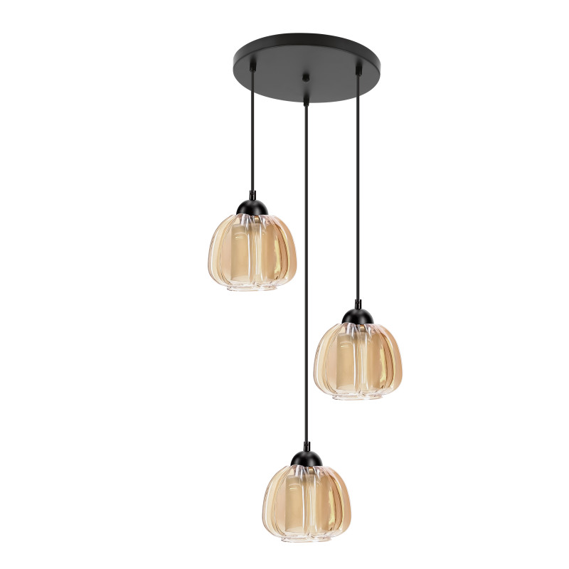 VALERIA lampa wisząca czarny talerz 3x40W E27 klosz bursztynowy 33-58188