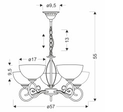 HORIZON lampa wisząca patynowy 5x40 E27 klosz biały 35-45164