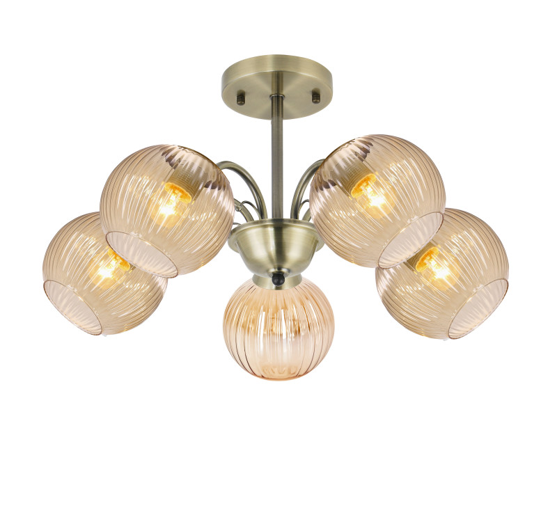 PASCAL lampa wisząca patynowy 5x40W E27 klosz bursztynowy 35-51776
