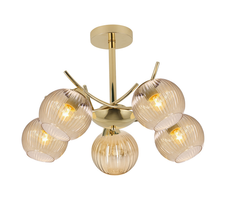 LUNORE lampa wisząca złoty 5x40W E27 klosz bursztynowy 35-52155