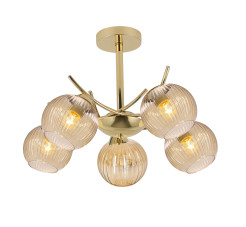 LUNORE lampa wisząca złoty 5x40W E27 klosz bursztynowy 35-52155