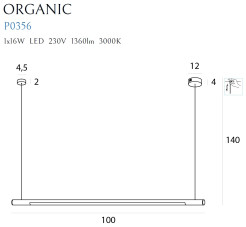 MAXLIGHT P0356D LAMPA WISZĄCA ORGANIC HORIZON 100CM ZŁOTA ŚCIEMNIALNA