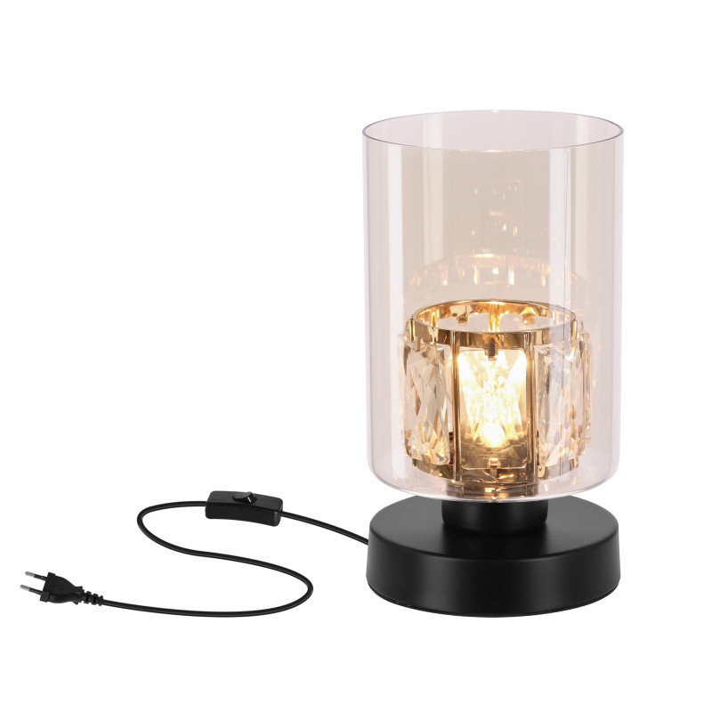 DUCATO lampka stołowa czarny 1x40W E27 klosz bursztynowy 41-51493