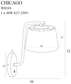 MAXLIGHT W0194 KINKIET CHICAGO CZARNY + CZARNY ABAŻUR