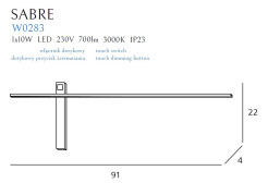MAXLIGHT W0283 KINKIET SABRE 91 cm CZARNY IP23, ściemnialny z włącznikiem dotykowym