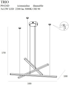 MAXLIGHT P0426D LAMPA WISZĄCA TRIO 3 ZŁOTA ŚCIEMNIALNA