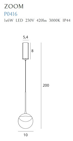MAXLIGHT P0416 LAMPA WISZĄCA ZOOM CZARNA, 6W LED